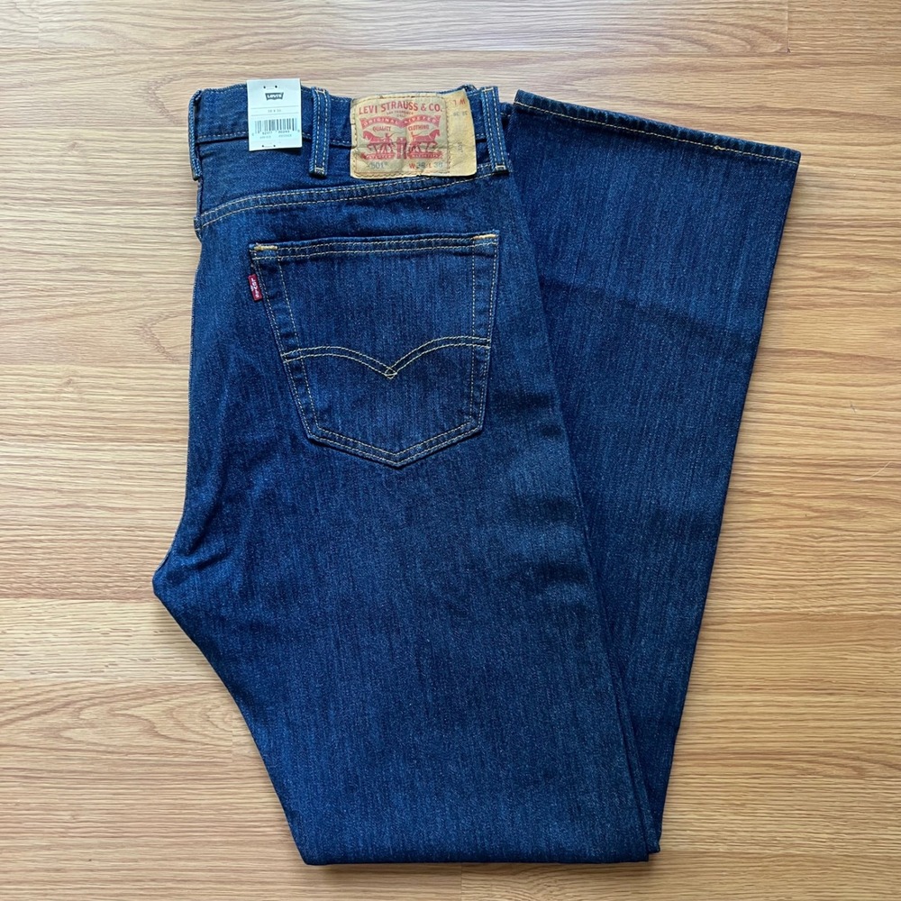 Levis 501 Original Fit Mens Dark Wash Straight Leg Button Fly Jeans 38x36